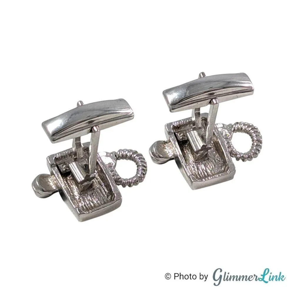 Vintage Retro Touch Tone Desk Landline Telephone Silver Tone Cufflinks